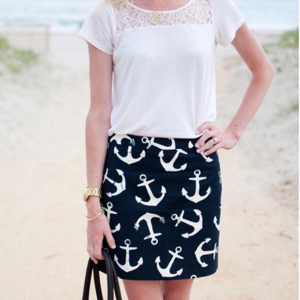J. Crew Navy Blue Cotton Nautical Anchor Skirt | Size 4